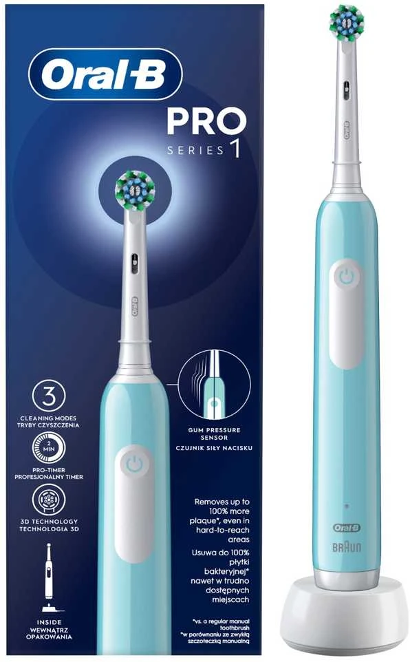 Elektrinis dantų šepetėlis Oral-B Pro 1 Caribbean Blue Cross Action