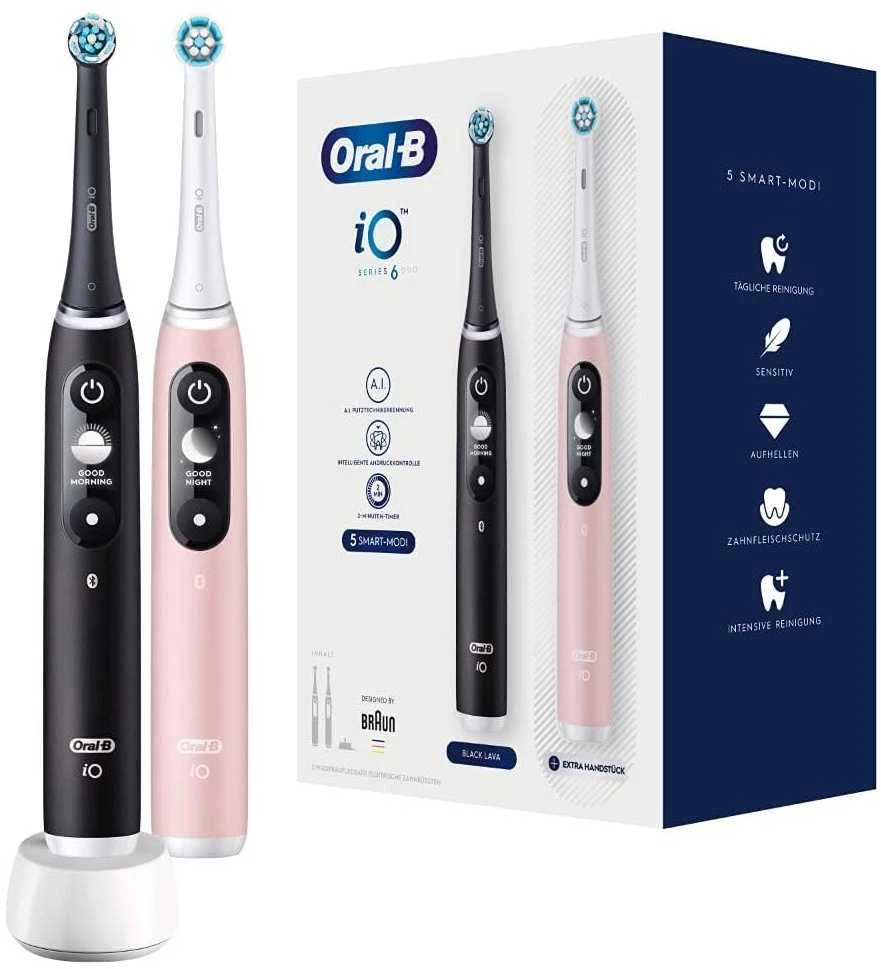 Braun iOM6d.2J6 Oral-B iO6 Duo Pack Elektrinis Dantų Šepetėlis Juodas + Rožinė Sand Extra Handle