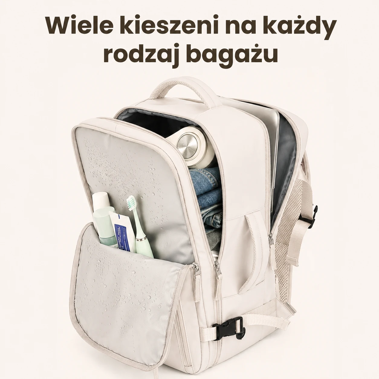Extralink Juodas Forest KM03 rusvai gelsvas, cabin hand luggage travel backpack, 40x20x30 cm + 2x toiletry bags aprašymas - Prekės nuotrauka