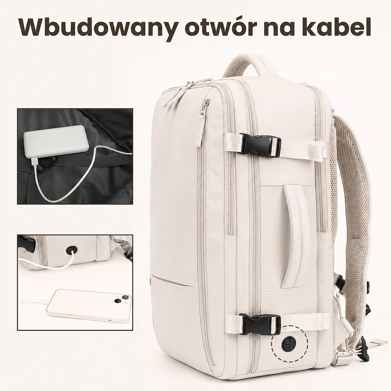 Extralink Juodas Forest KM03 rusvai gelsvas, cabin hand luggage travel backpack, 40x20x30 cm + 2x toiletry bags aprašymas - Prekės nuotrauka