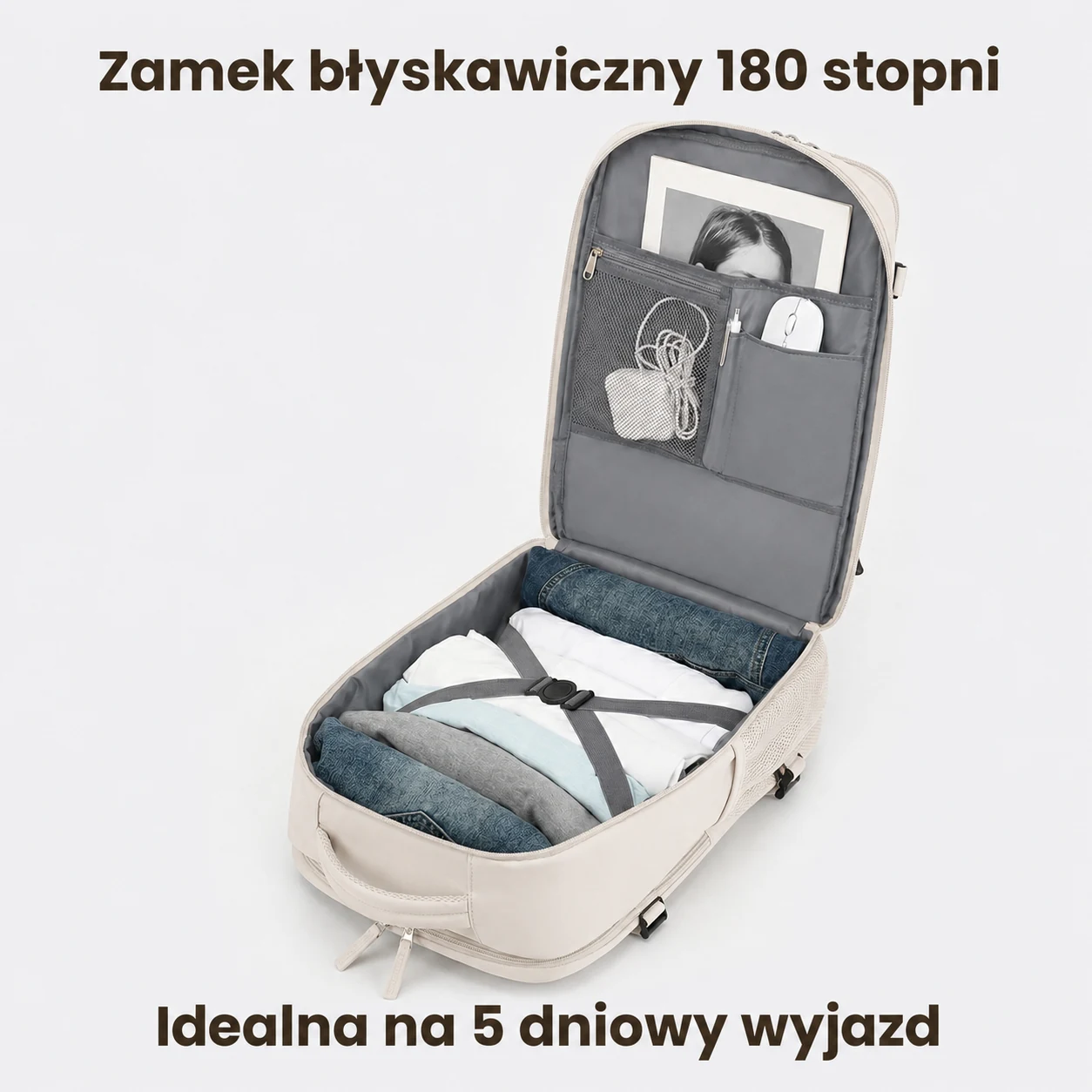 Extralink Juodas Forest KM03 rusvai gelsvas, cabin hand luggage travel backpack, 40x20x30 cm + 2x toiletry bags aprašymas - Prekės nuotrauka