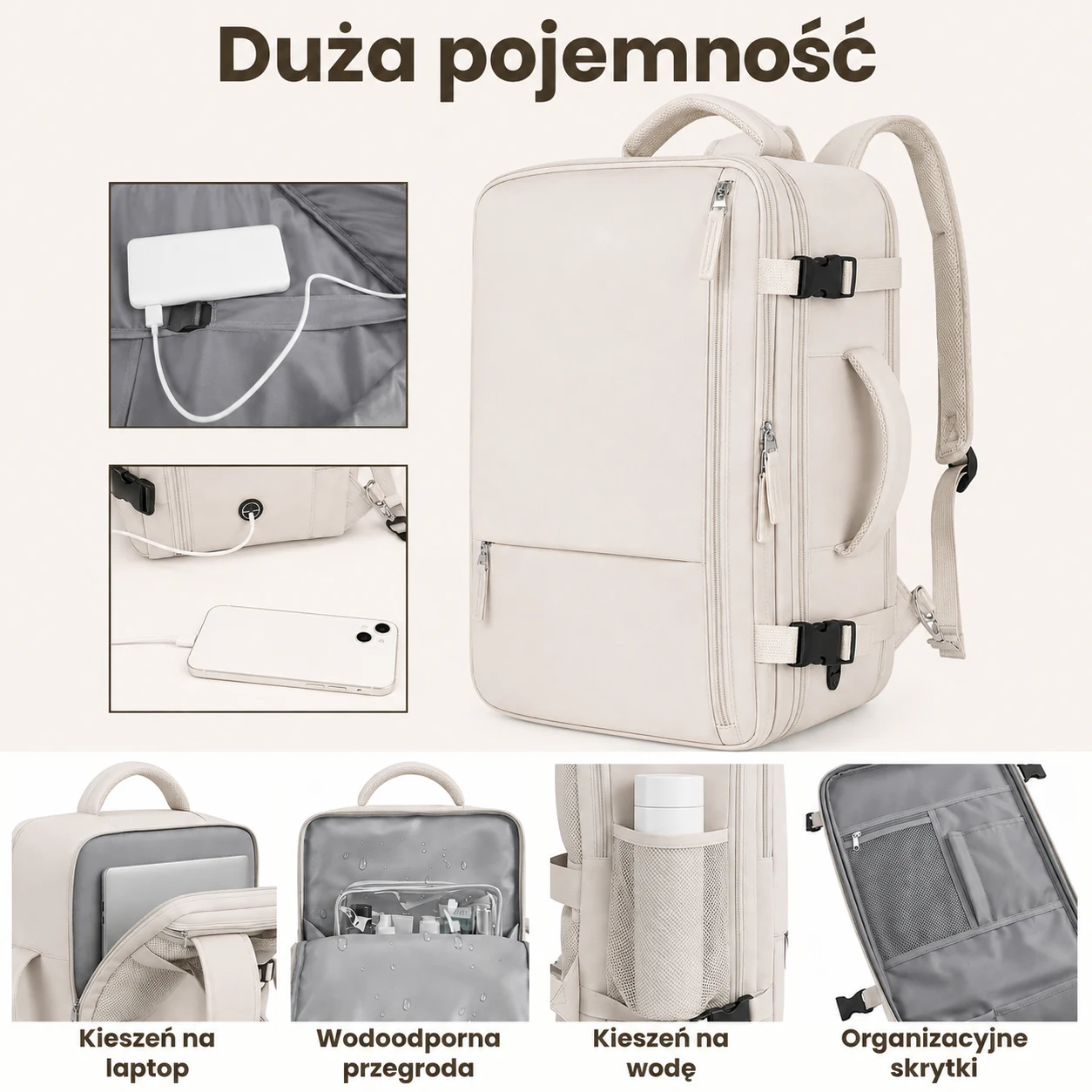 Extralink Juodas Forest KM03 rusvai gelsvas, cabin hand luggage travel backpack, 40x20x30 cm + 2x toiletry bags aprašymas - Prekės nuotrauka