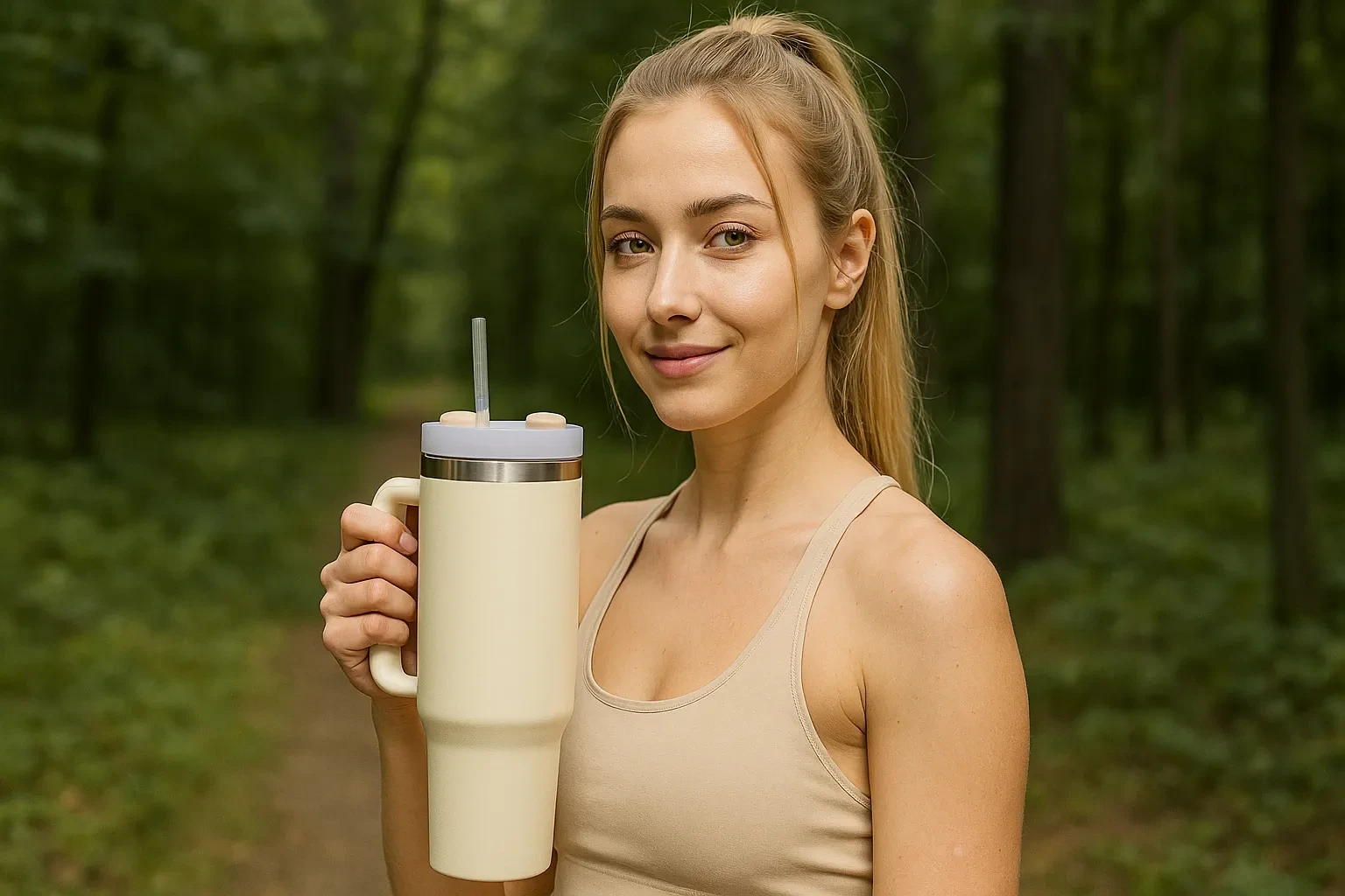 Extralink Juodas Forest | Termo puodelis ze słomką | termos su laikikliu 1200ml smėlio spalva aprašymas - Prekės nuotrauka