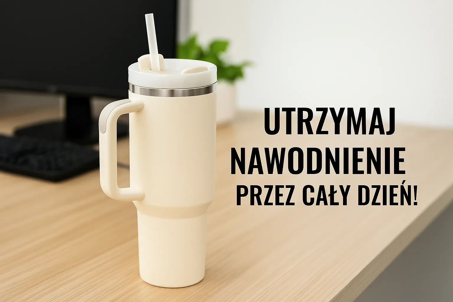 Extralink Juodas Forest | Termo puodelis ze słomką | termos su laikikliu 1200ml smėlio spalva aprašymas - Prekės nuotrauka