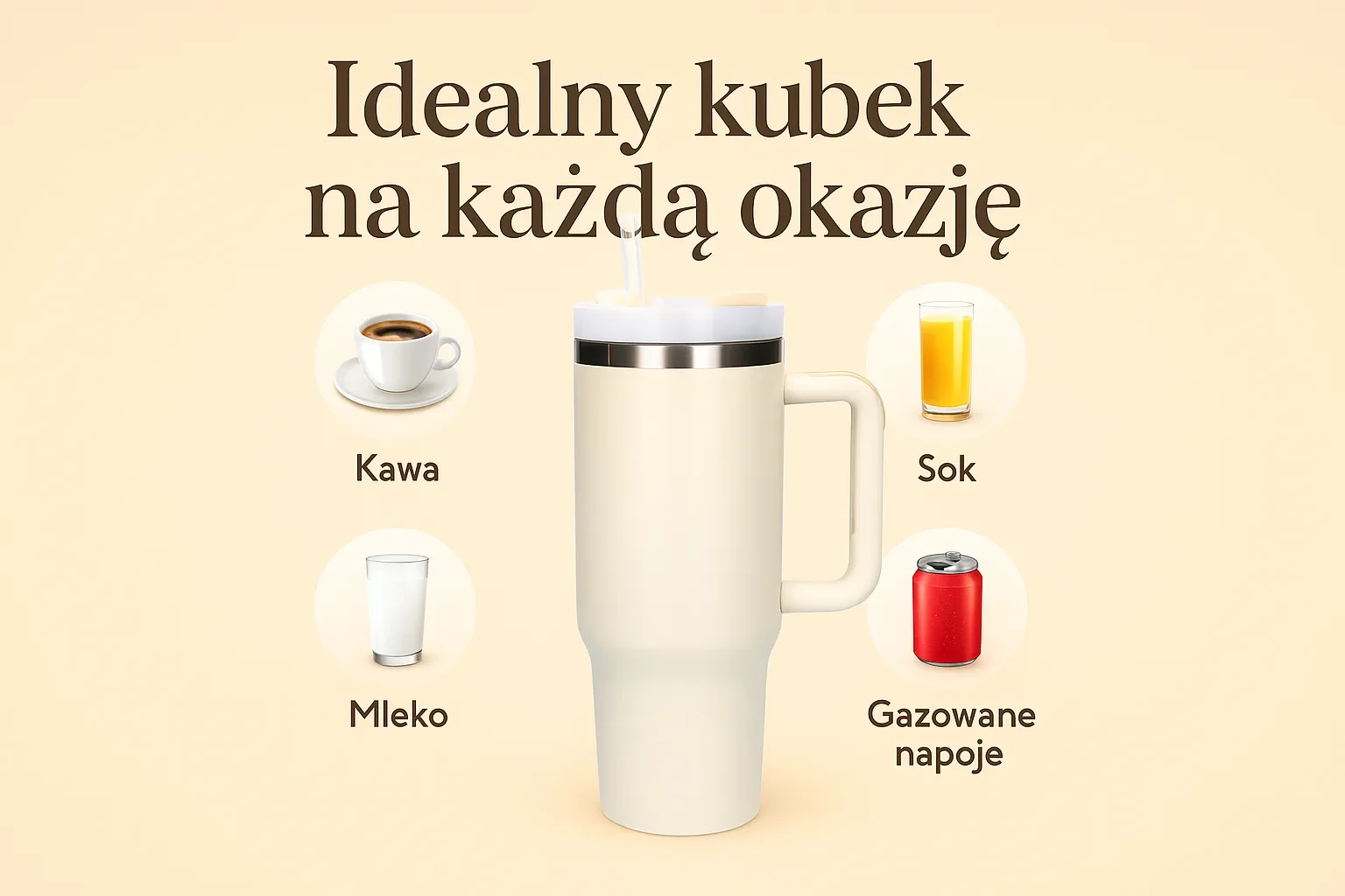 Extralink Juodas Forest | Termo puodelis ze słomką | termos su laikikliu 1200ml smėlio spalva aprašymas - Prekės nuotrauka