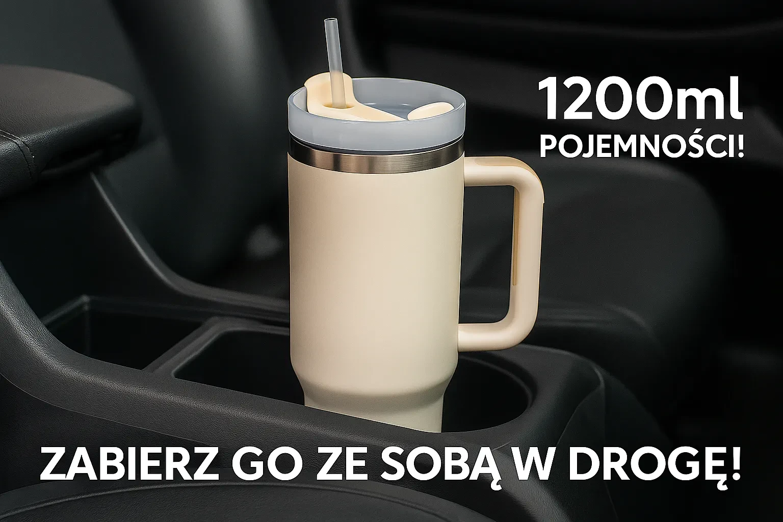 Extralink Juodas Forest | Termo puodelis ze słomką | termos su laikikliu 1200ml smėlio spalva aprašymas - Prekės nuotrauka