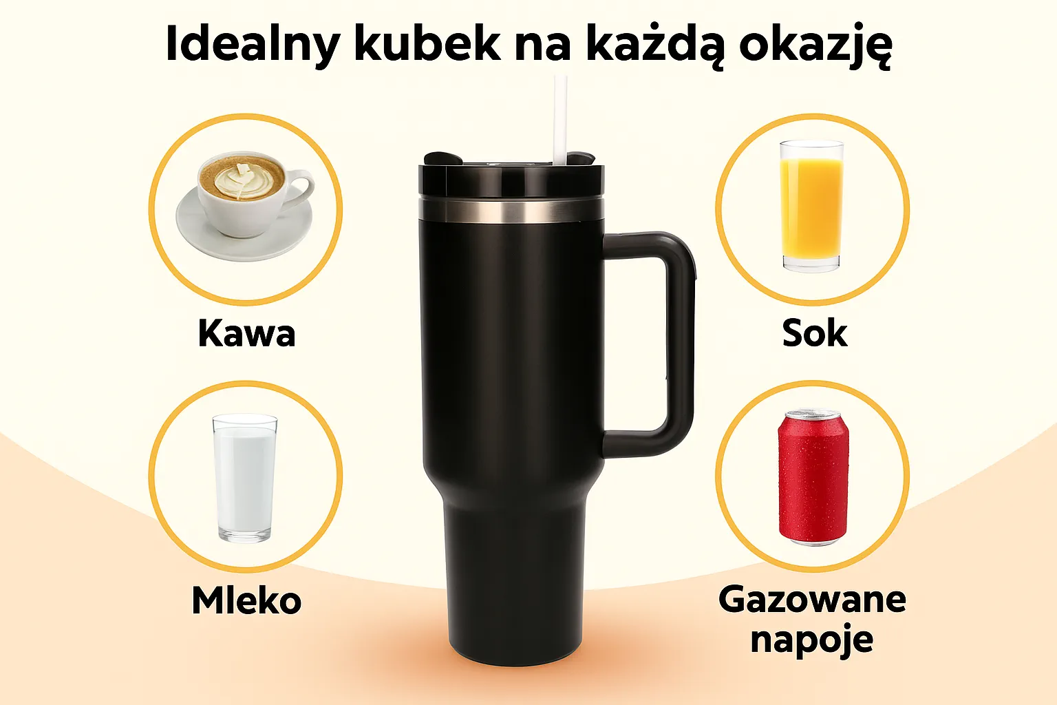Extralink Juodas FOREST Termo puodelis ZE SŁOMKĄ Termosas Z UCHWYTEM 1200ML JUODA aprašymas - Prekės nuotrauka