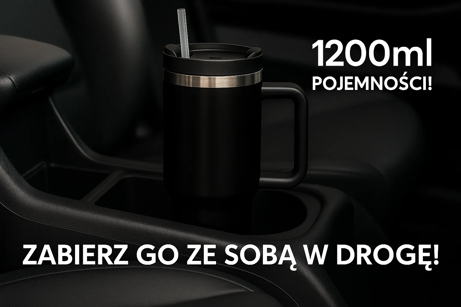 Extralink Juodas FOREST Termo puodelis ZE SŁOMKĄ Termosas Z UCHWYTEM 1200ML JUODA aprašymas - Prekės nuotrauka