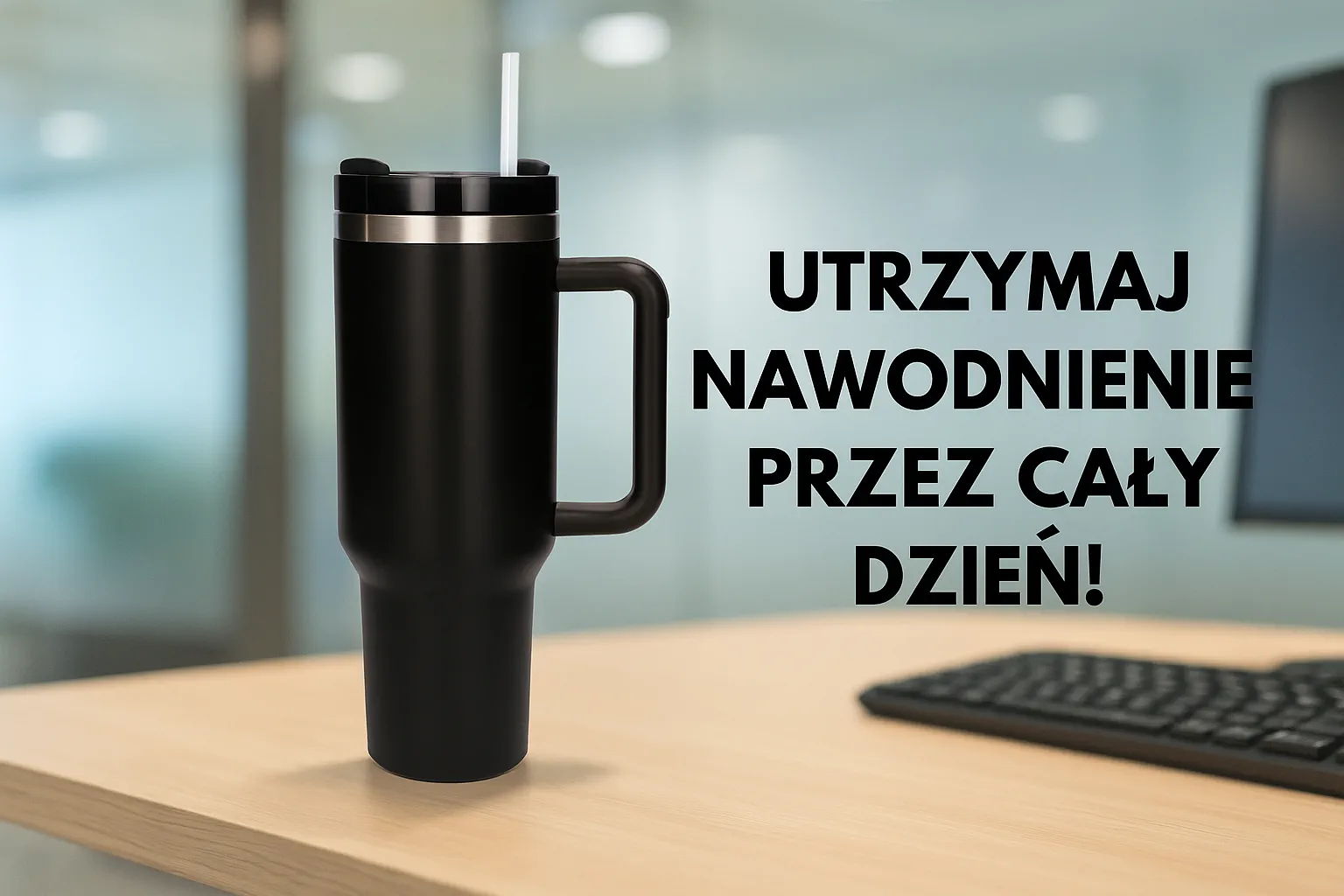 Extralink Juodas FOREST Termo puodelis ZE SŁOMKĄ Termosas Z UCHWYTEM 1200ML JUODA aprašymas - Prekės nuotrauka