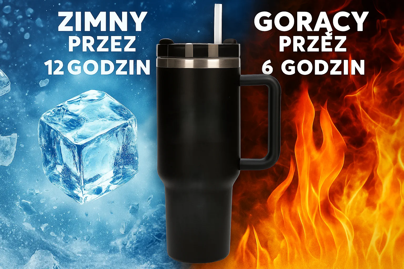 Extralink Juodas FOREST Termo puodelis ZE SŁOMKĄ Termosas Z UCHWYTEM 1200ML JUODA aprašymas - Prekės nuotrauka