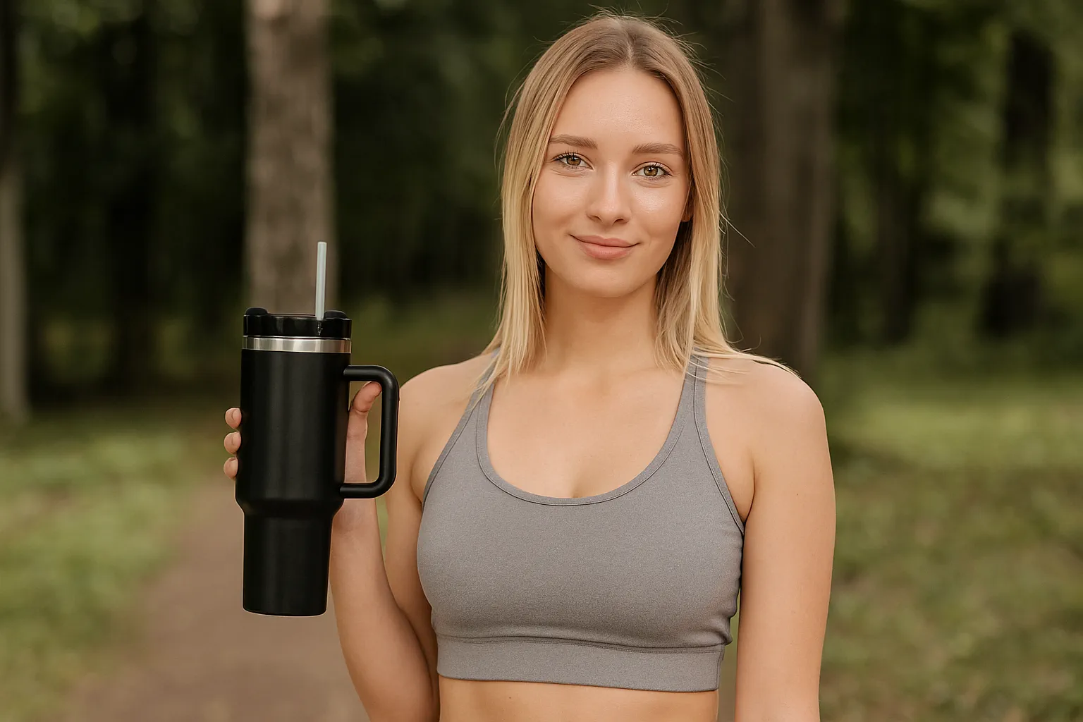 Extralink Juodas FOREST Termo puodelis ZE SŁOMKĄ Termosas Z UCHWYTEM 1200ML JUODA aprašymas - Prekės nuotrauka