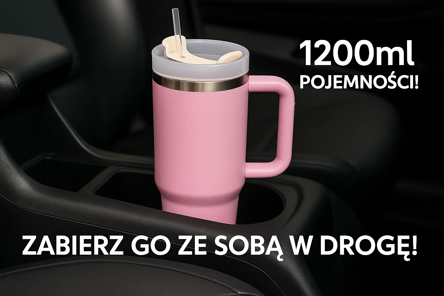 Extralink Juodasis miškas | Terminis puodelis su šiaudeliu | termosas su rankena 1200 ml, rausvos spalvos aprašymas - Prekės nuotrauka
