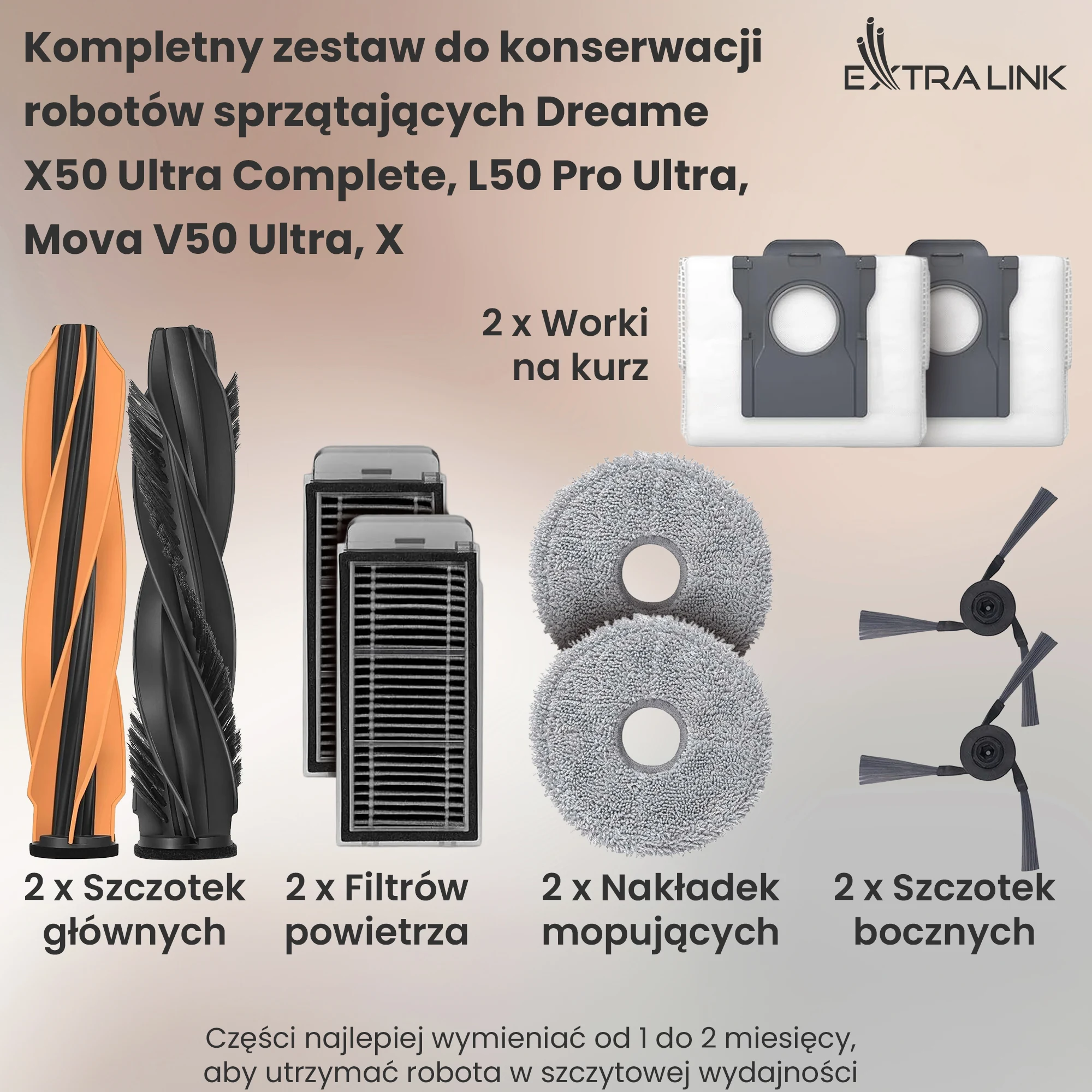 Brushes, rollers, filters, mops, vacuum bags for Dreame, Parts set, X50 Ultra Complete, L50 Pro Ultra, Mova V50 Ultra, X50 Master, X50s Pro Master, Matrix 10 Ultra aprašymas - Prekės nuotrauka