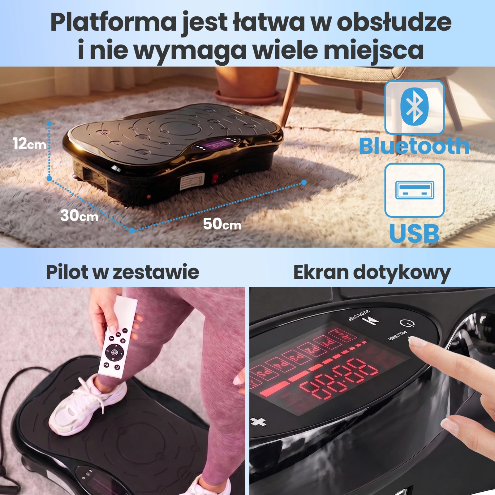 Extralink Moonwalk Spin Move Platofrma Wibracyjna do Ćwiczeń Fitness 200W juoda aprašymas - Prekės nuotrauka