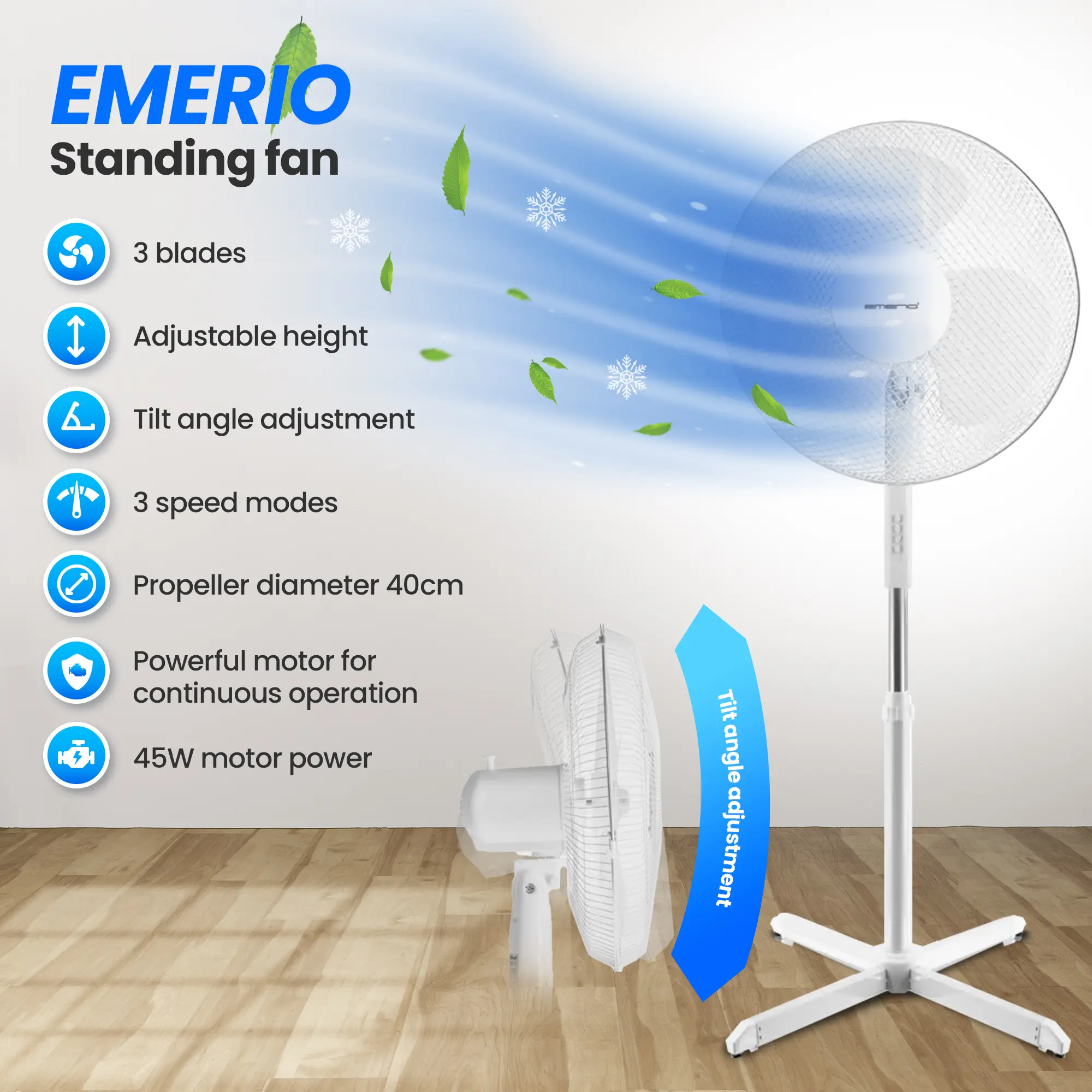 Emerio FN-114204 Baltas | Ventiliatorius | Ventiliatorius, 40 cm, 3 greičių nustatymai aprašymas - Prekės nuotrauka Emerio FN-114204 Baltas | Ventiliatorius | Ventiliatorius, 40 cm, 3 greičių nustatymai aprašymas - Prekės nuotrauka