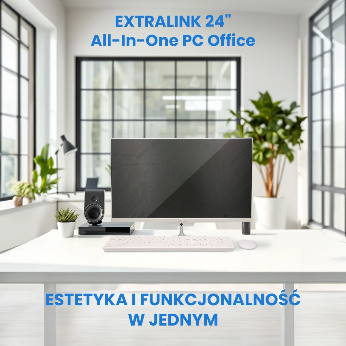 Stacionarus kompiuteris Extralink 24 colių „viskas viename“ biuro kompiuteris | Kompiuterių rinkinys | Intel i5-11300H, 16 GB DDR4, 512 GB SSD, klaviatūra, pelė, kamera aprašymas - Prekės nuotrauka