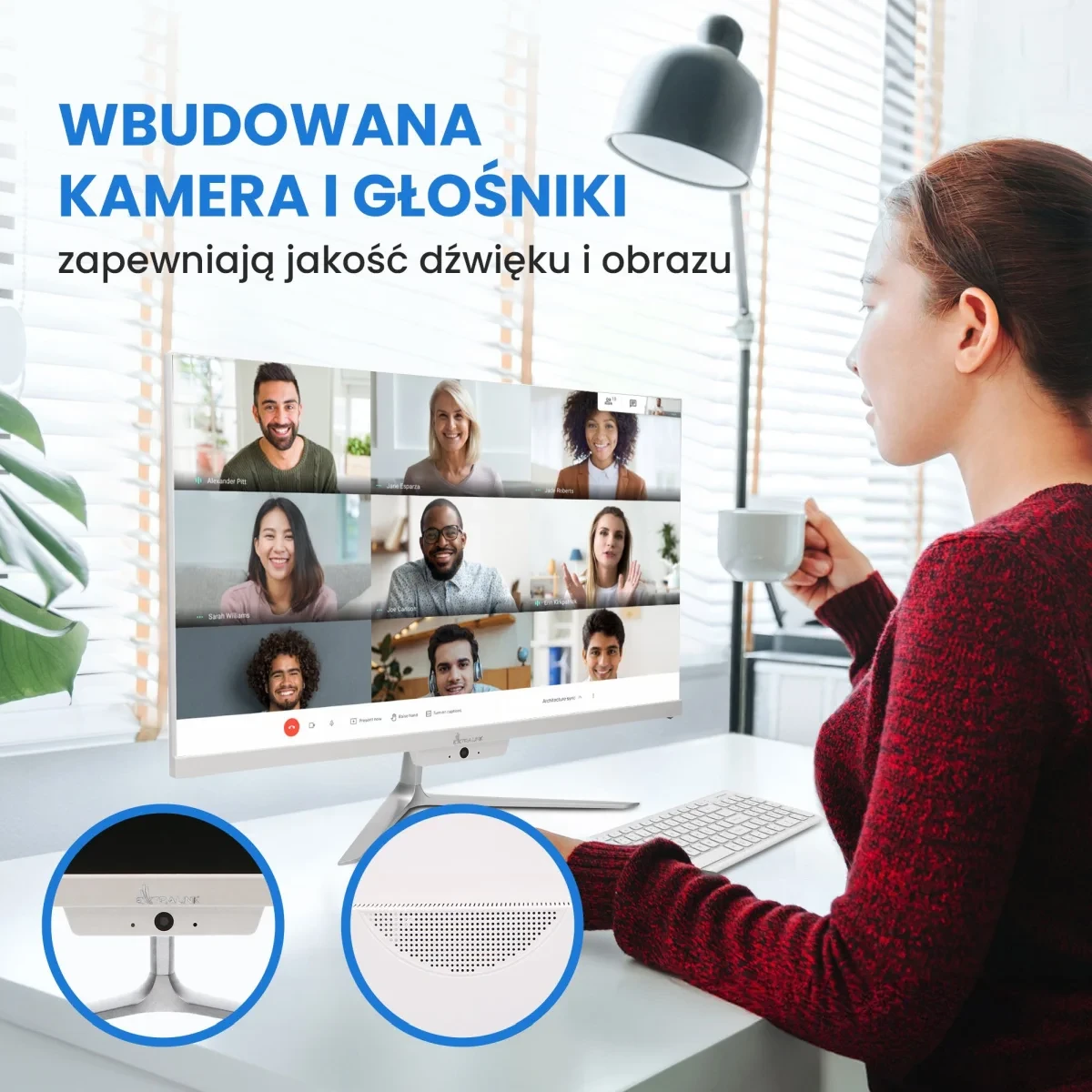 Stacionarus kompiuteris Extralink 24 colių „viskas viename“ biuro kompiuteris | Kompiuterių rinkinys | Intel i5-11300H, 16 GB DDR4, 512 GB SSD, klaviatūra, pelė, kamera aprašymas - Prekės nuotrauka