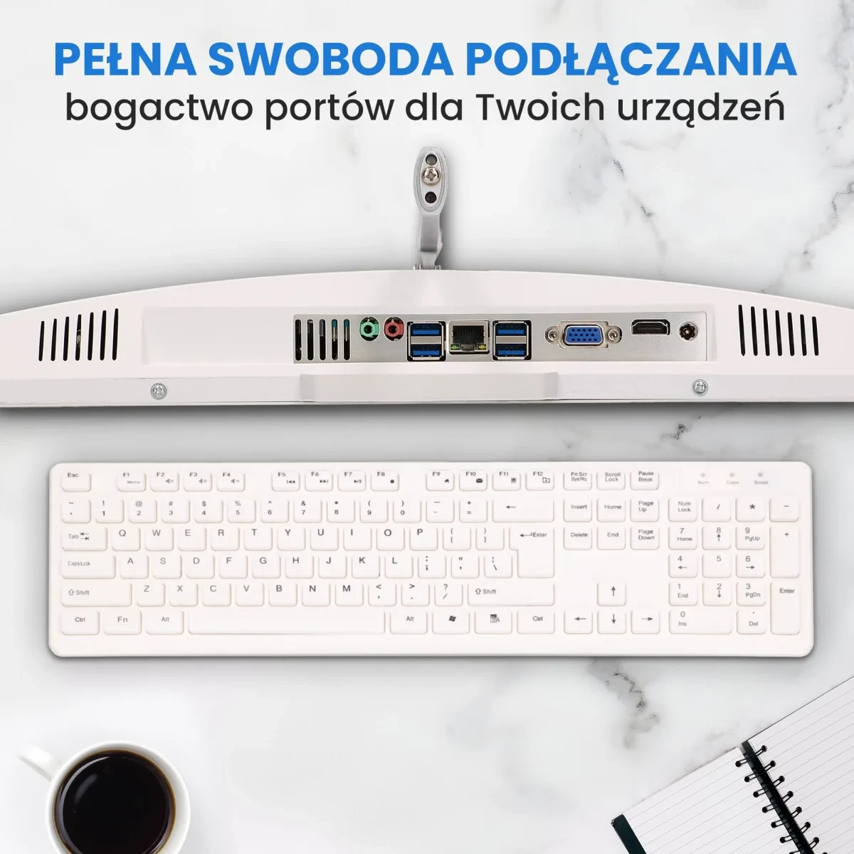 Stacionarus kompiuteris Extralink 24 colių „viskas viename“ biuro kompiuteris | Kompiuterių rinkinys | Intel i5-11300H, 16 GB DDR4, 512 GB SSD, klaviatūra, pelė, kamera aprašymas - Prekės nuotrauka
