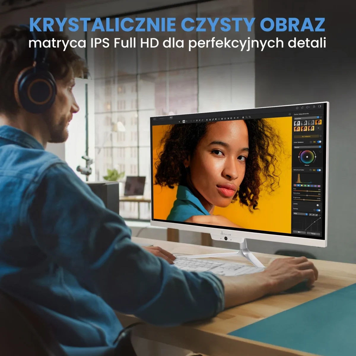 Stacionarus kompiuteris Extralink 24 colių „viskas viename“ biuro kompiuteris | Kompiuterių rinkinys | Intel i5-11300H, 16 GB DDR4, 512 GB SSD, klaviatūra, pelė, kamera aprašymas - Prekės nuotrauka