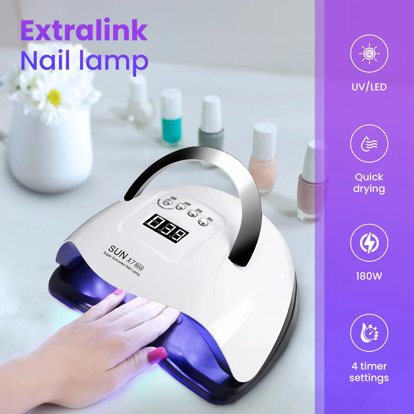 Extralink Beauty | LED UV lempa nagams | 180W aprašymas - Prekės nuotrauka Extralink Beauty | LED UV lempa nagams | 180W aprašymas - Prekės nuotrauka