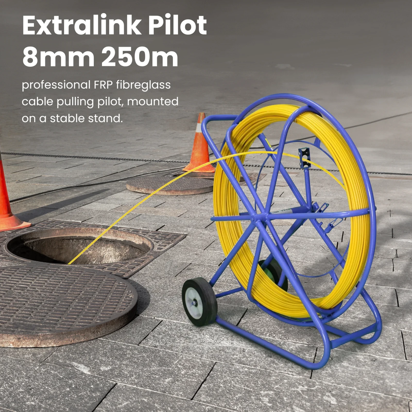 Extralink Pilot 8 mm 250 m | Pilot lyno ištraukiklis | FRP stiklo pluoštas, skersmuo 8 mm, ilgis 250 m, geltonas aprašymas - Prekės nuotrauka