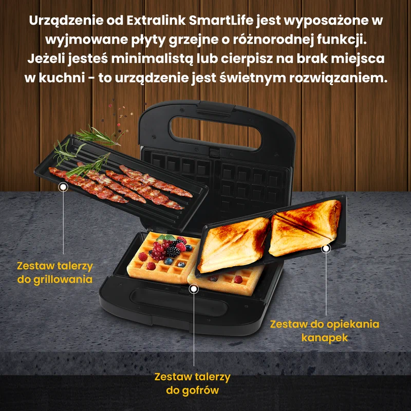 Vaflinė Extralink SJ-37A 3w1 sidabrinė ir-juoda aprašymas - Prekės nuotrauka