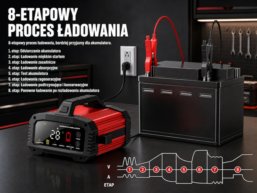 Extralink, Intelligent car charger with AGM repair mode, 12V, 24V, 25A aprašymas - Prekės nuotrauka