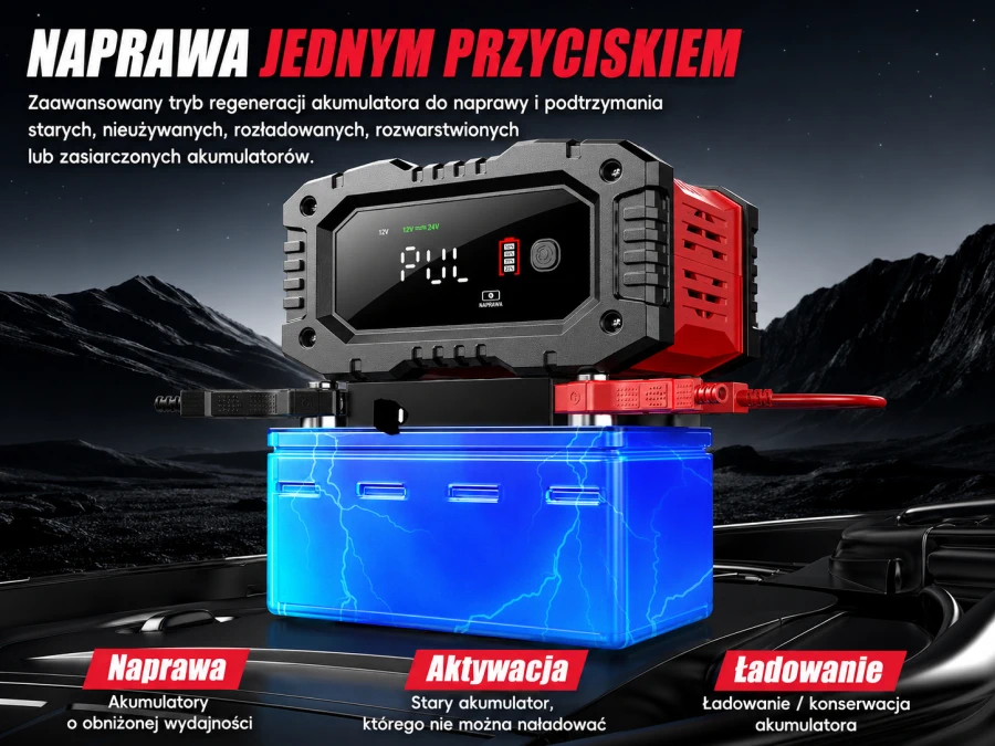 EXTRALINK intelligent car charger with AGM repair mode 12V 24V 20A aprašymas - Prekės nuotrauka