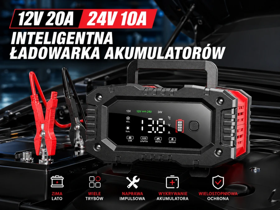 EXTRALINK intelligent car charger with AGM repair mode 12V 24V 20A aprašymas - Prekės nuotrauka