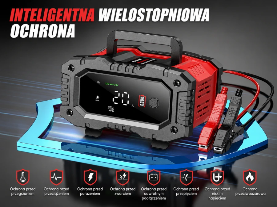 EXTRALINK intelligent car charger with AGM repair mode 12V 24V 20A aprašymas - Prekės nuotrauka