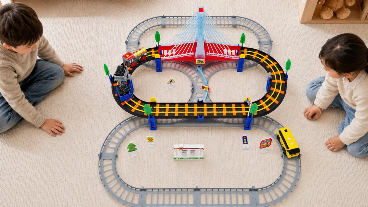 Extralink Kids, „Track King“ elektrinis traukinukų rinkinys su lokomotyvu ir baterijomis varomu automobiliu aprašymas - Prekės nuotrauka