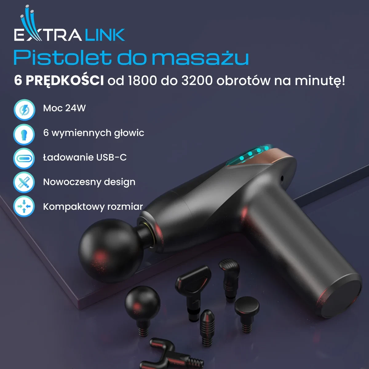 Extralink Massage Gun Lite juoda aprašymas - Prekės nuotrauka