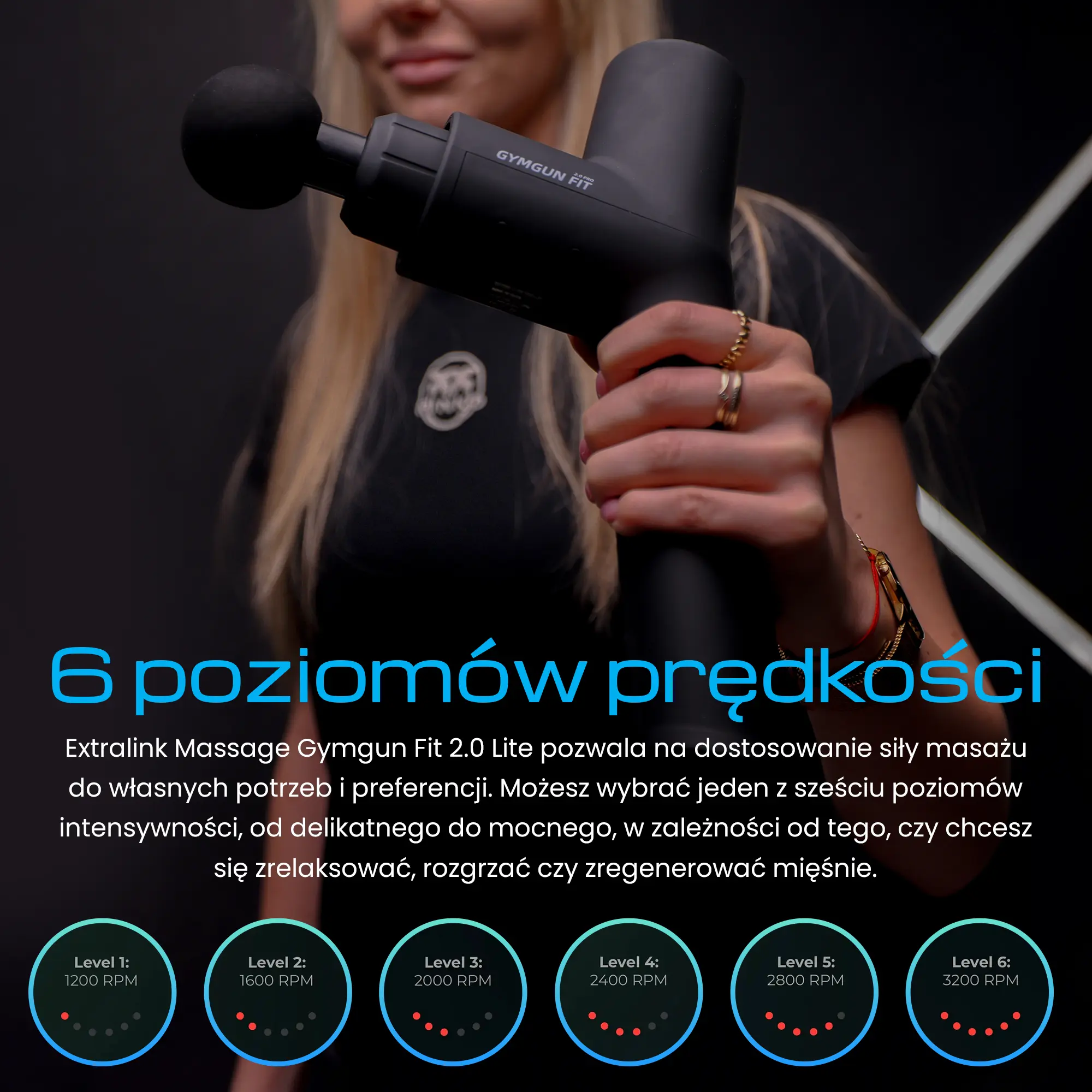 Extralink Massage Gymgun Fit 2.0 Pro | Masažo pistoletas | 7 galvos, 6 režimai aprašymas - Prekės nuotrauka