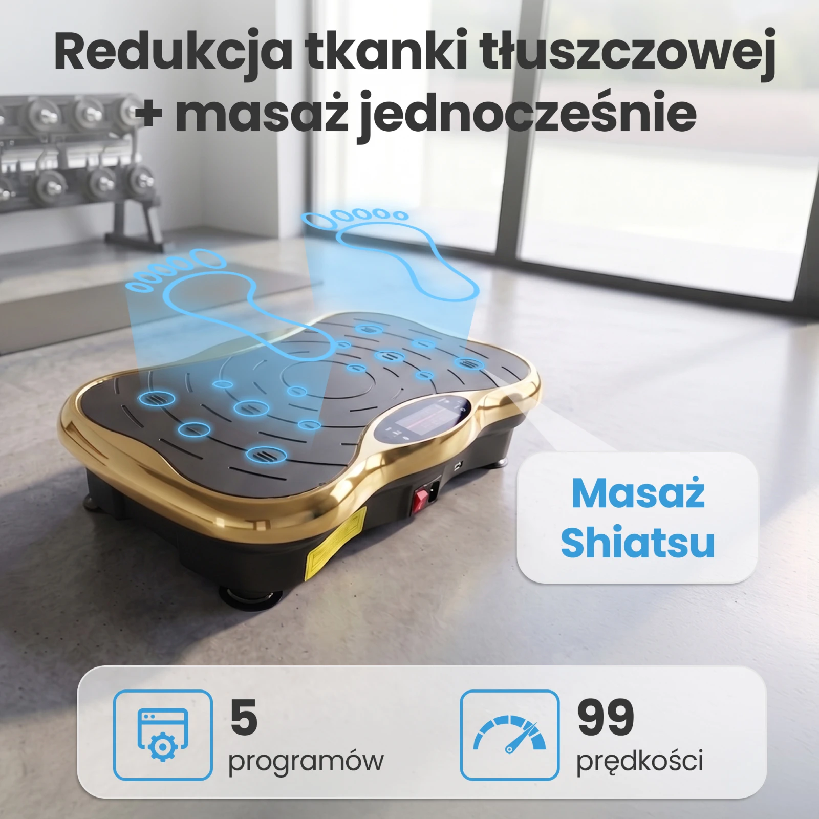 Extralink Moonwalk Spin Move Platofrma Wibracyjna do Ćwiczeń Fitness 200W auksinė aprašymas - Prekės nuotrauka