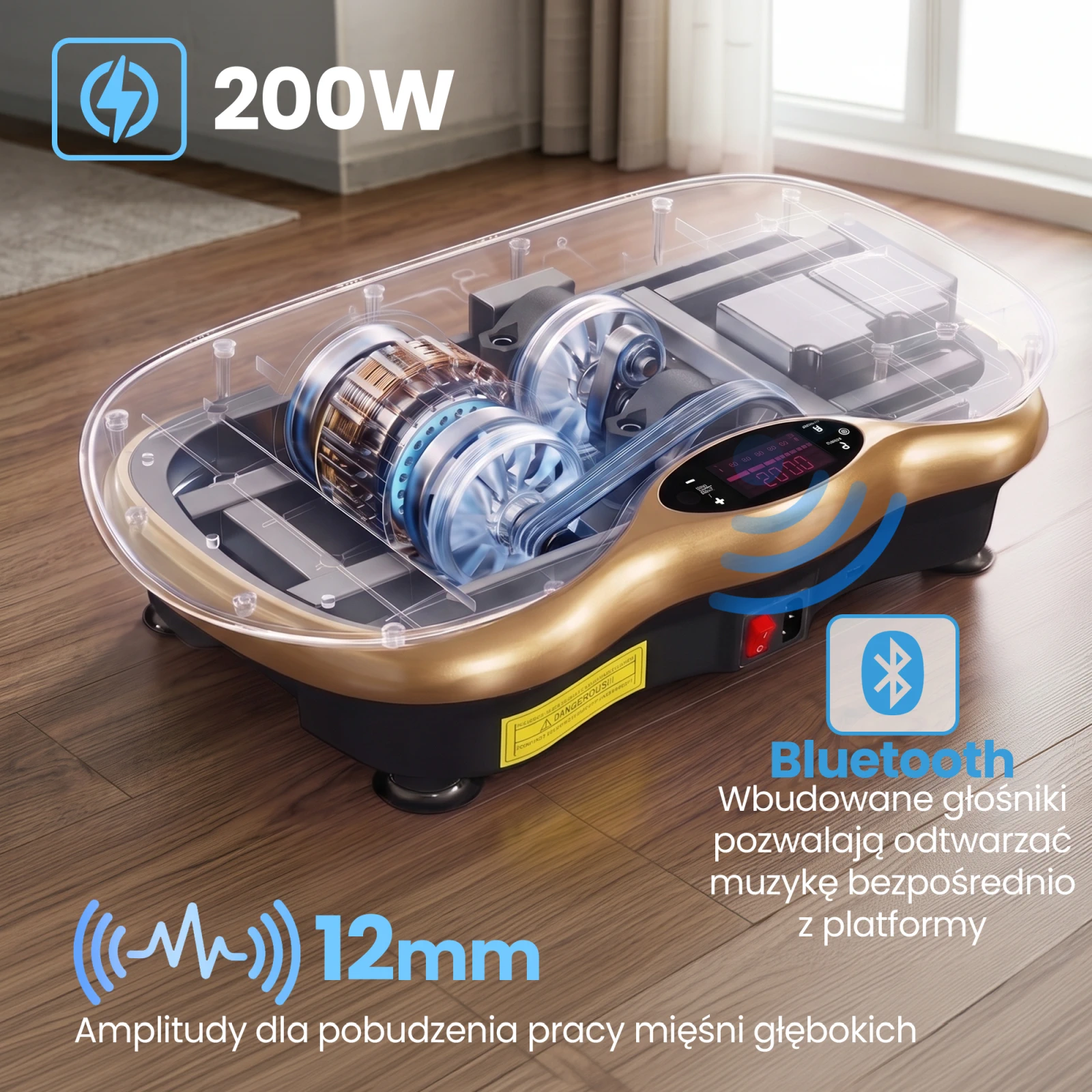 Extralink Moonwalk Spin Move Platofrma Wibracyjna do Ćwiczeń Fitness 200W auksinė aprašymas - Prekės nuotrauka