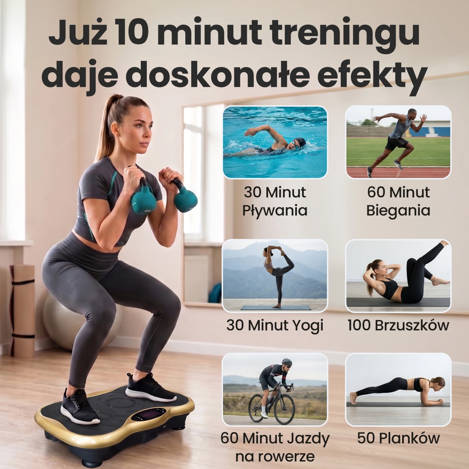 Extralink Moonwalk Spin Move Platofrma Wibracyjna do Ćwiczeń Fitness 200W auksinė aprašymas - Prekės nuotrauka