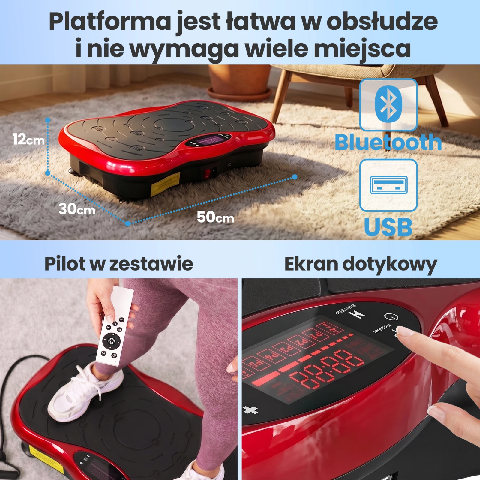 Extralink Moonwalk Spin Move vibracinė platforma fitneso pratyboms 200 W raudona aprašymas - Prekės nuotrauka