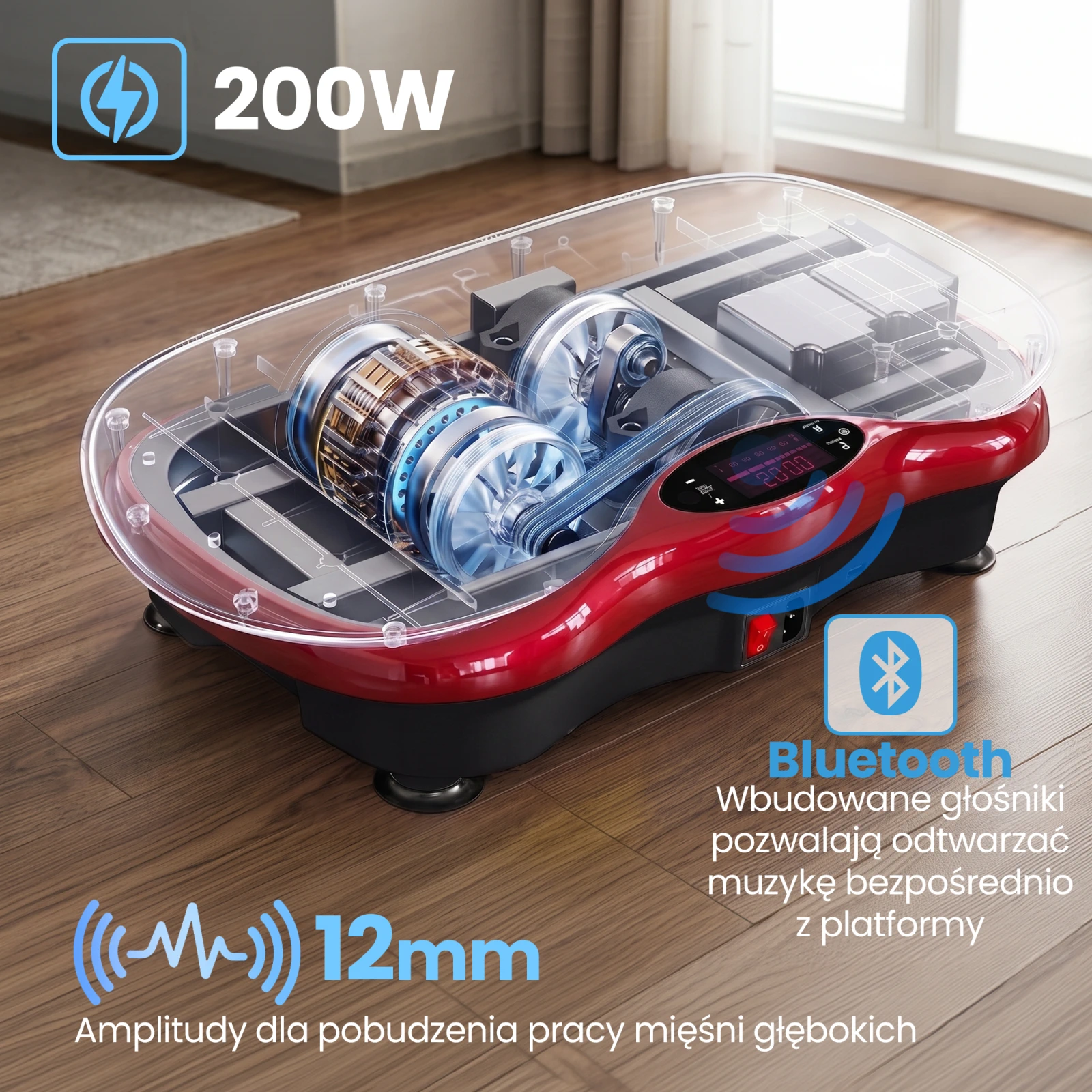 Extralink Moonwalk Spin Move vibracinė platforma fitneso pratyboms 200 W raudona aprašymas - Prekės nuotrauka