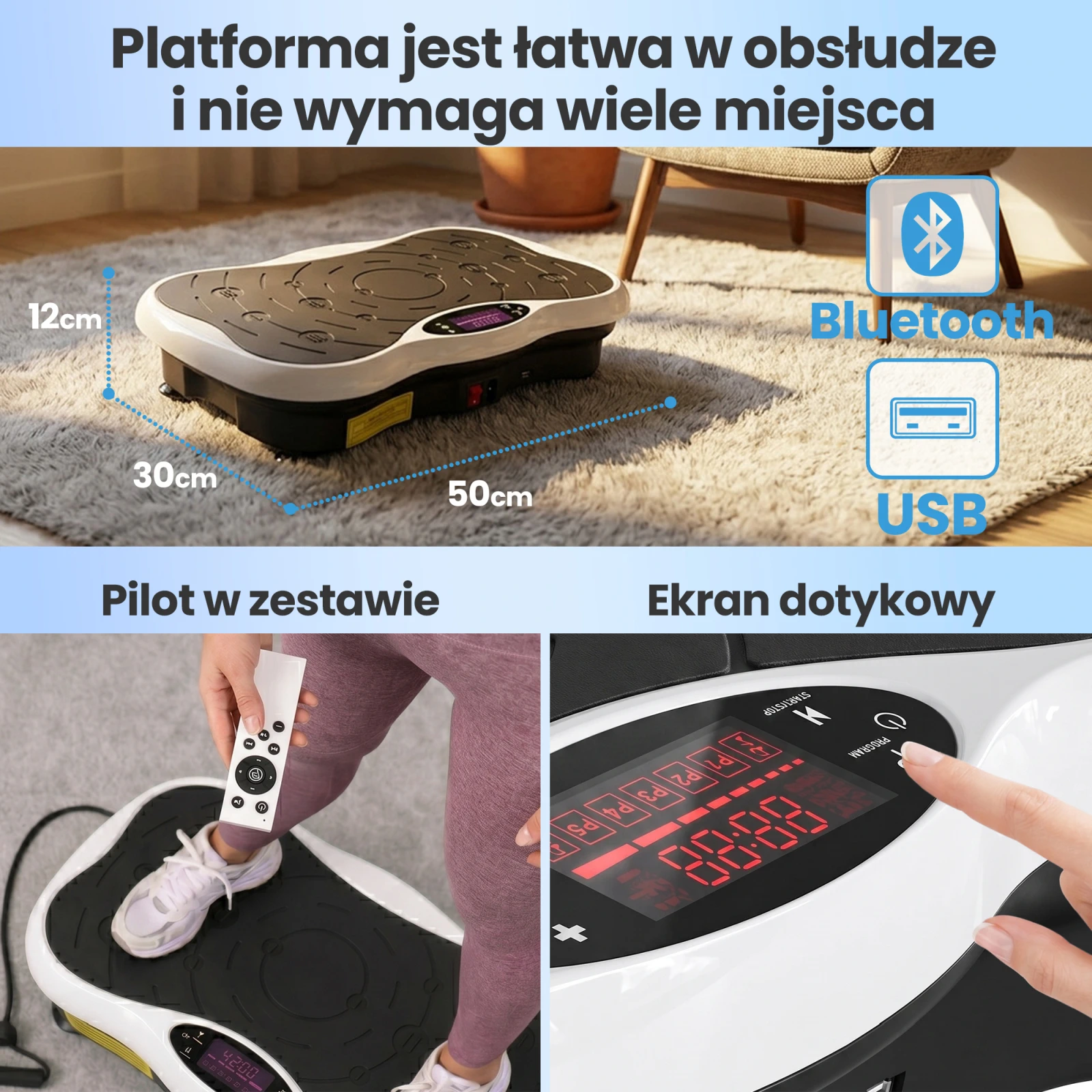 Extralink „Moonwalk Spin Move“ vibracijos platforma fitneso pratimams 200 W balta aprašymas - Prekės nuotrauka