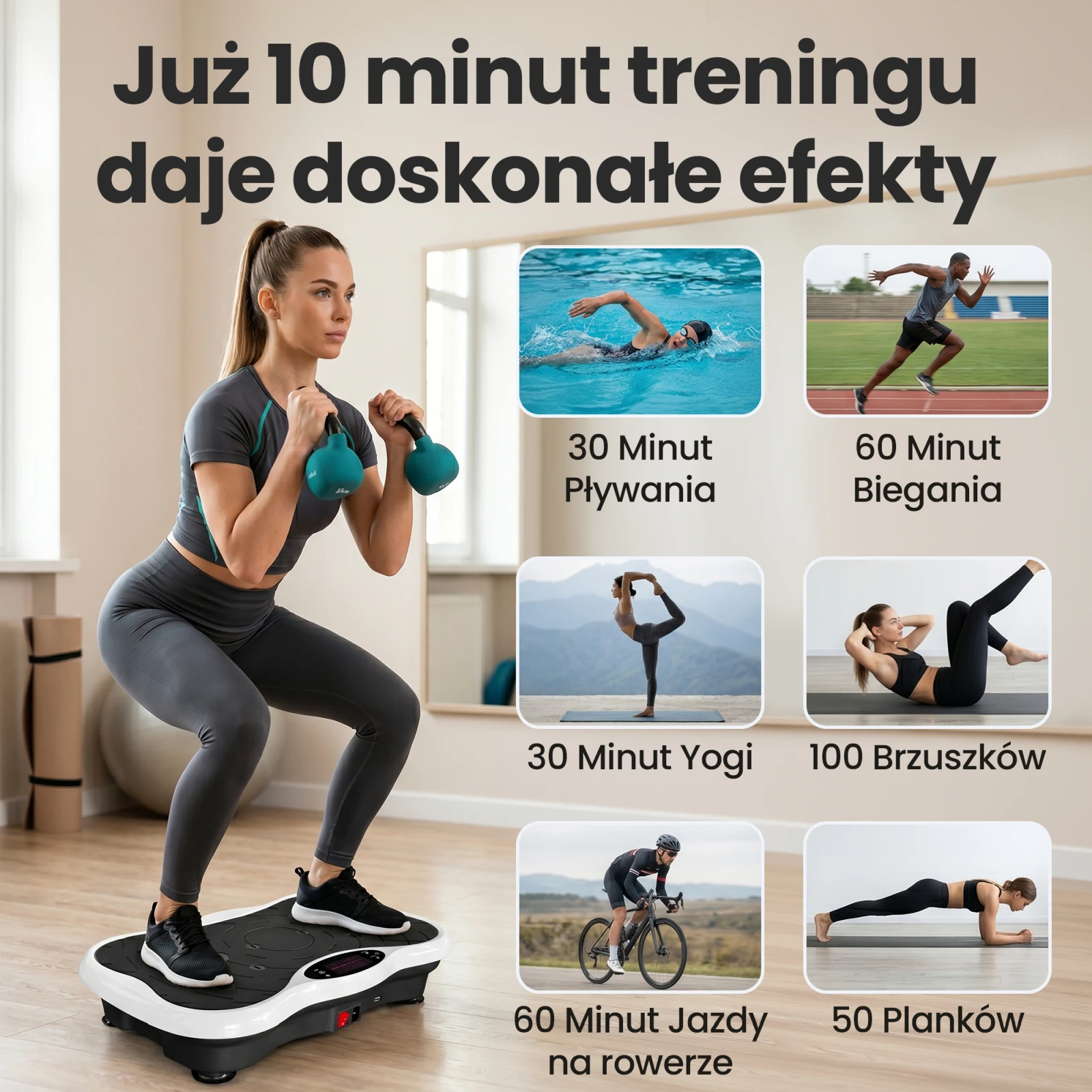 Extralink „Moonwalk Spin Move“ vibracijos platforma fitneso pratimams 200 W balta aprašymas - Prekės nuotrauka