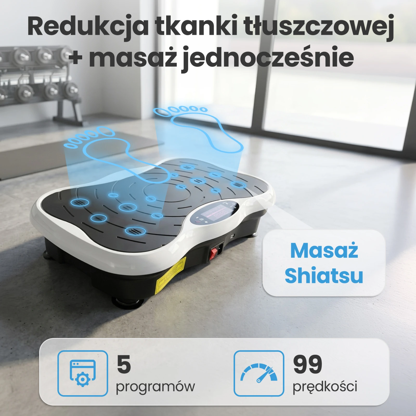 Extralink „Moonwalk Spin Move“ vibracijos platforma fitneso pratimams 200 W balta aprašymas - Prekės nuotrauka