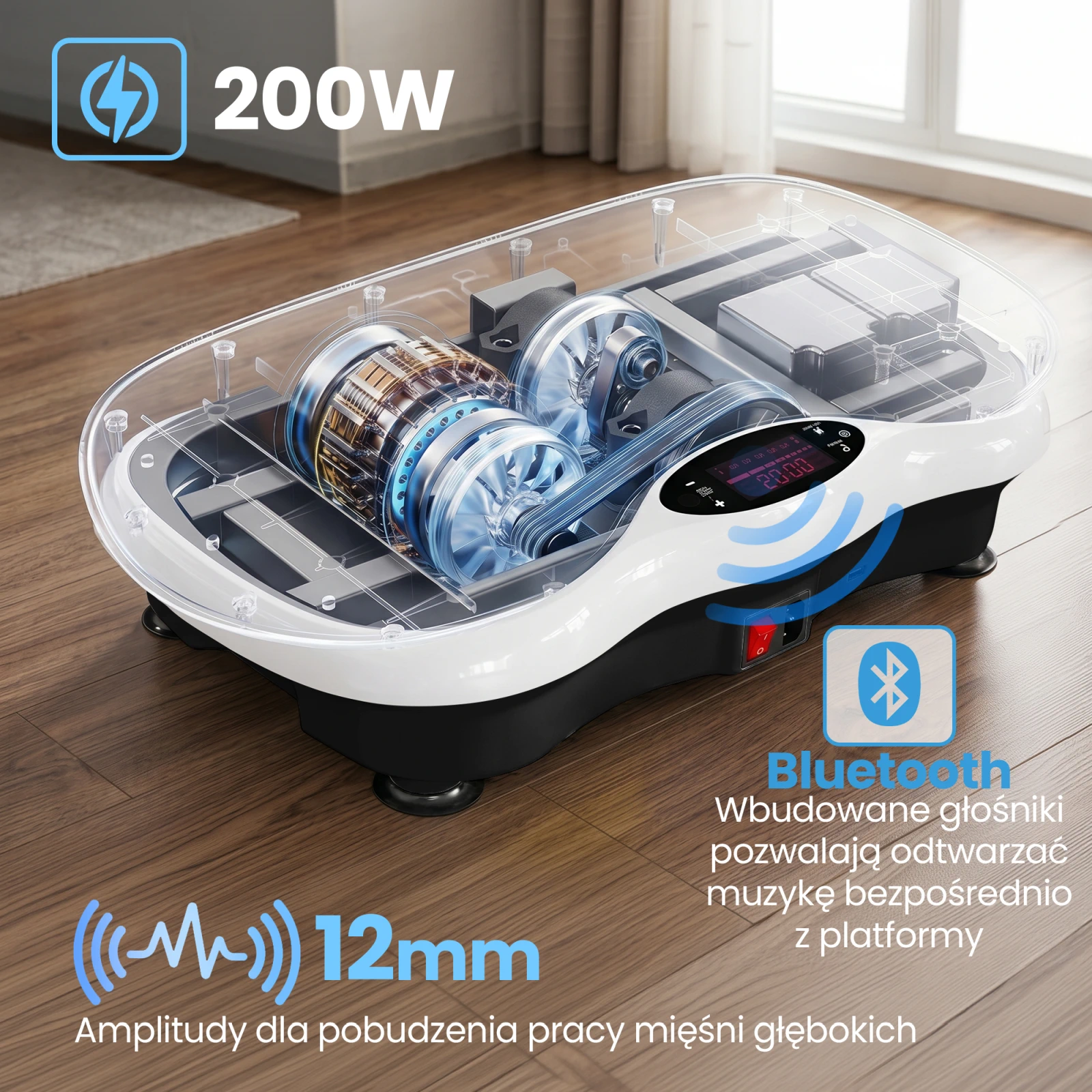 Extralink „Moonwalk Spin Move“ vibracijos platforma fitneso pratimams 200 W balta aprašymas - Prekės nuotrauka