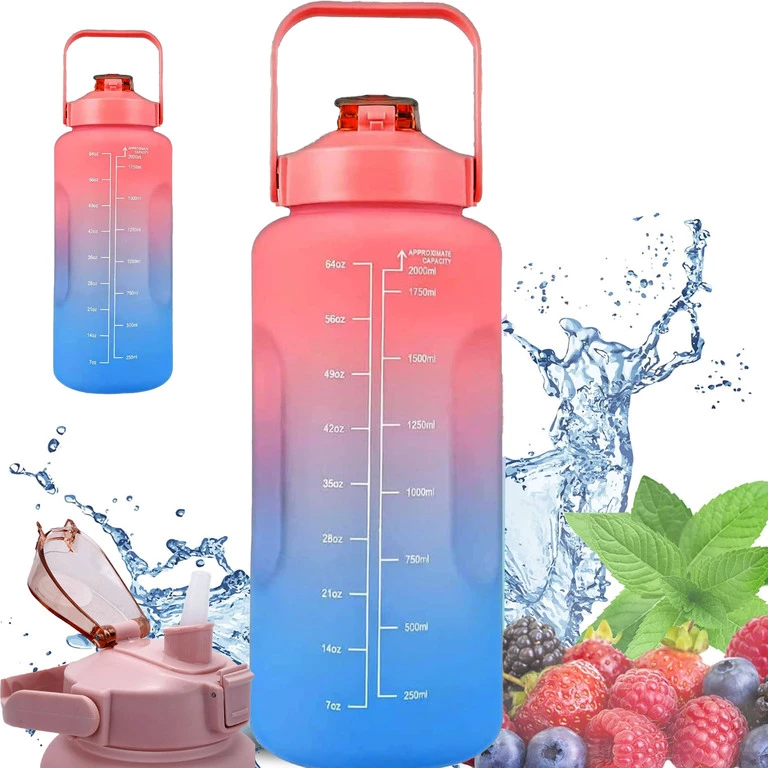 Gertuvė Extralink Motivational Bottle, Vanduo Bottle, 2000ml, Žalias-Violetinė, BUT-190 aprašymas - Prekės nuotrauka
