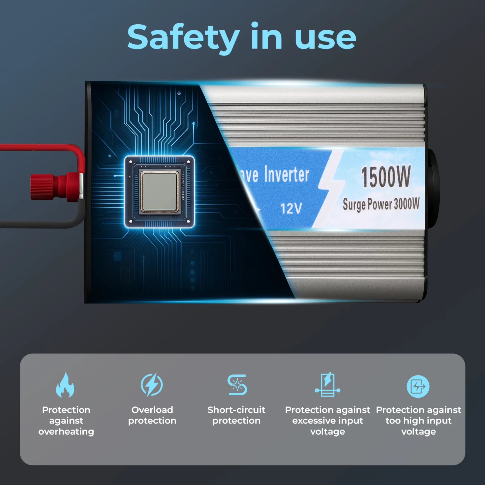 Extralink OPIM-1500W | Įtampos keitiklis | automobilinis 12 V, 1500 W modifikuotas sinusas aprašymas - Prekės nuotrauka