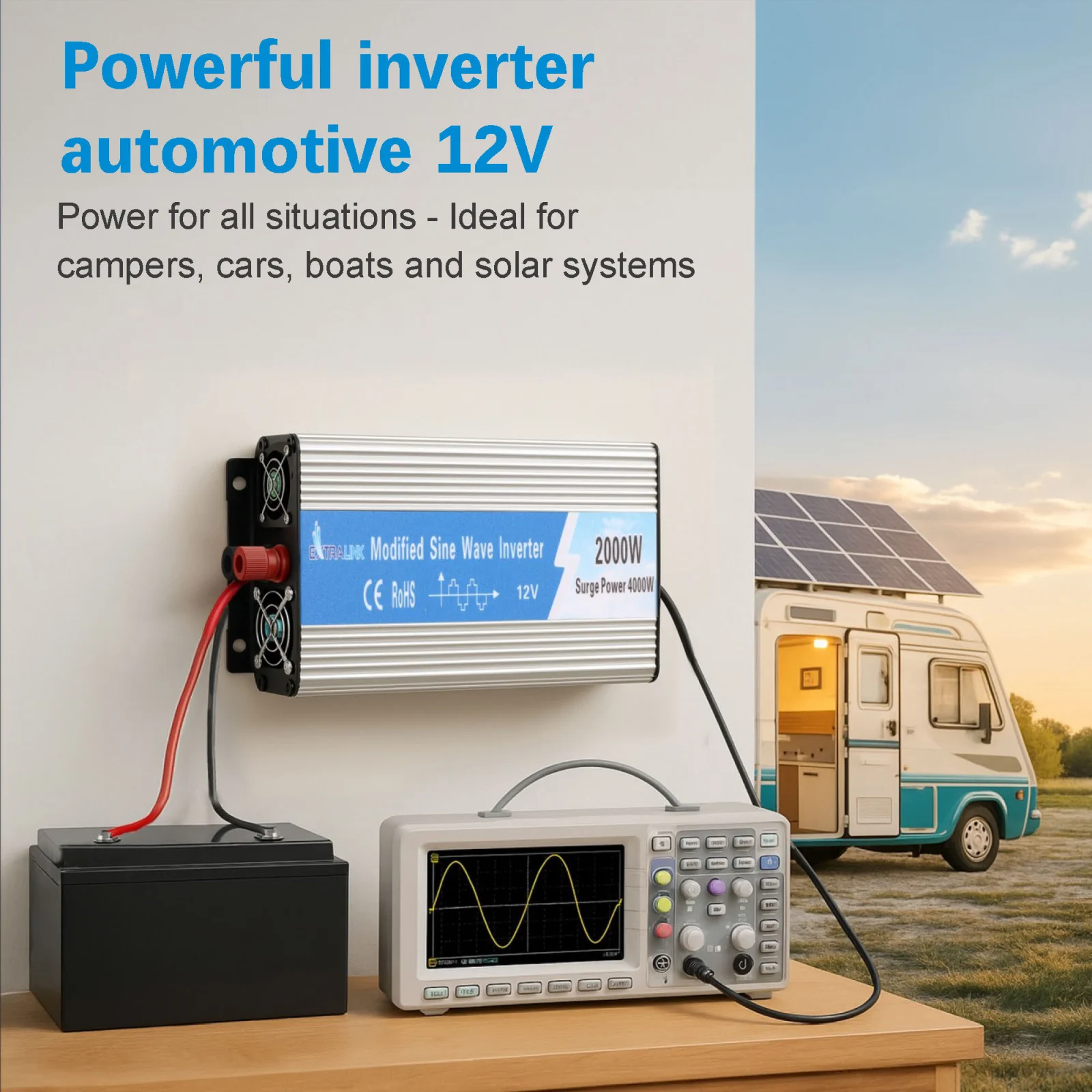 Extralink OPIM-2000W | Įtampos keitiklis | automobilinis 12 V, 2000 W modifikuotas sinusas aprašymas - Prekės nuotrauka