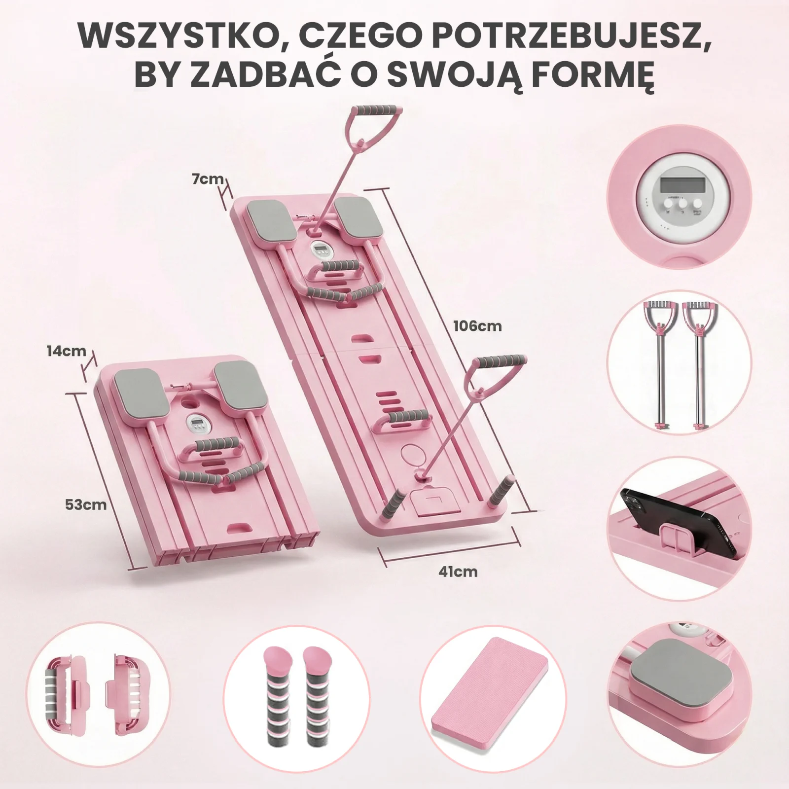 Extralink, Pilates board, pink, abdominal exercise reformer, push-up board aprašymas - Prekės nuotrauka