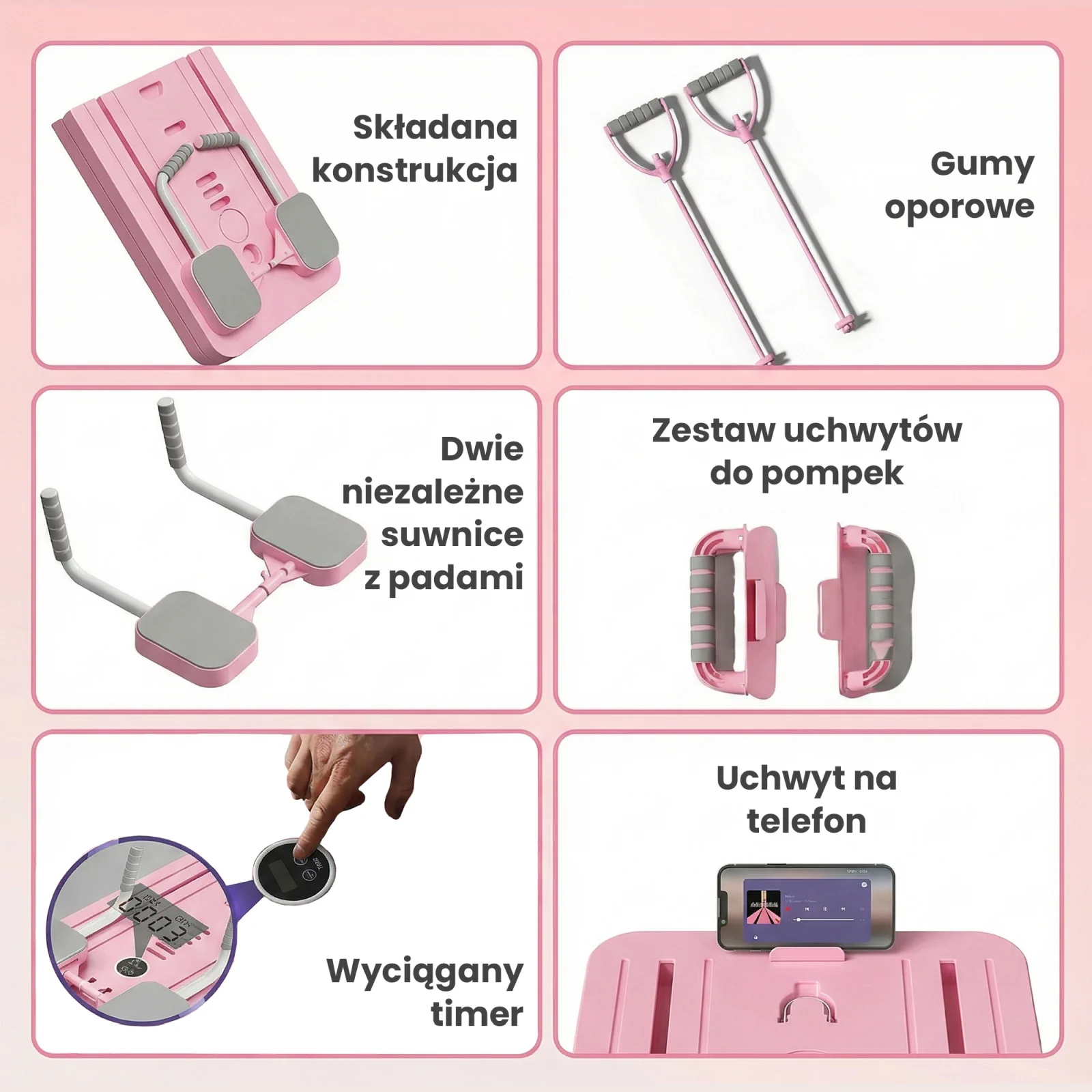 Extralink, Pilates board, pink, abdominal exercise reformer, push-up board aprašymas - Prekės nuotrauka
