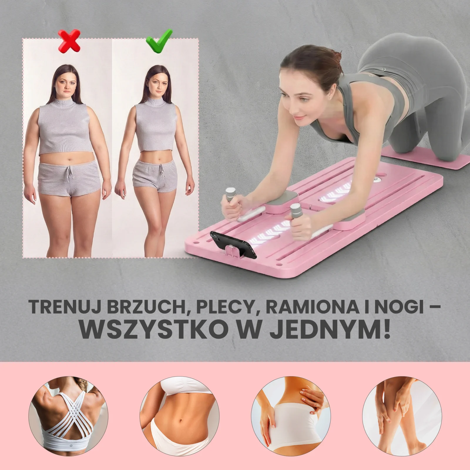 Extralink, Pilates board, pink, abdominal exercise reformer, push-up board aprašymas - Prekės nuotrauka