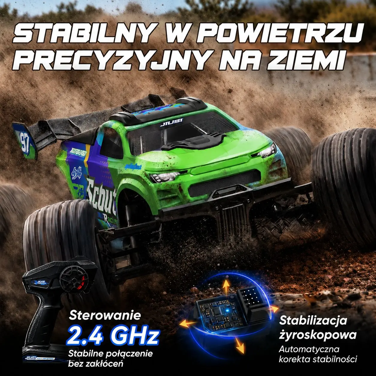 EXTRALINK RC SC10 REMOTE-CONTROLLED CAR 1/10 BRUSHLESS 4WD EXTREME TRUCK Žalias aprašymas - Prekės nuotrauka