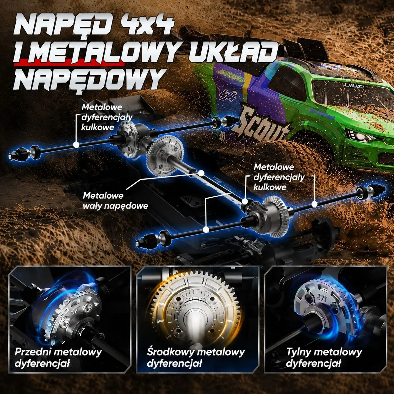 EXTRALINK RC SC10 REMOTE-CONTROLLED CAR 1/10 BRUSHLESS 4WD EXTREME TRUCK Žalias aprašymas - Prekės nuotrauka